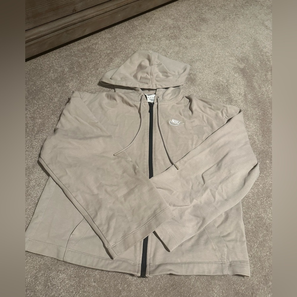Women’s Nike Wide Sleeve Hoodie Beige Full Zip Hooded Sportswear Cotton, XS